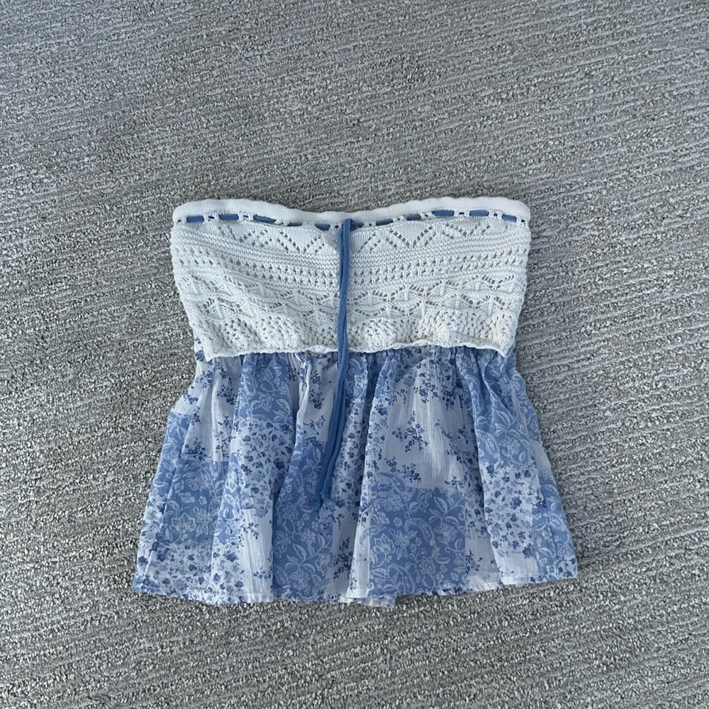Hollister White and Blue Floral Tube Top
